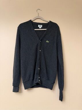Vintage Lacoste/Izod Men's Dark Gray Button Cardigan Sweater